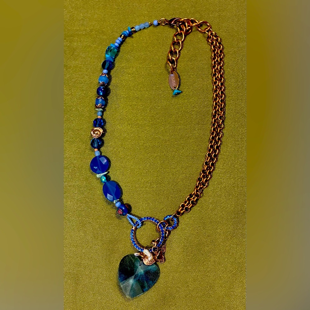 Blue and Rose Gold Heart Necklace by Mariana.